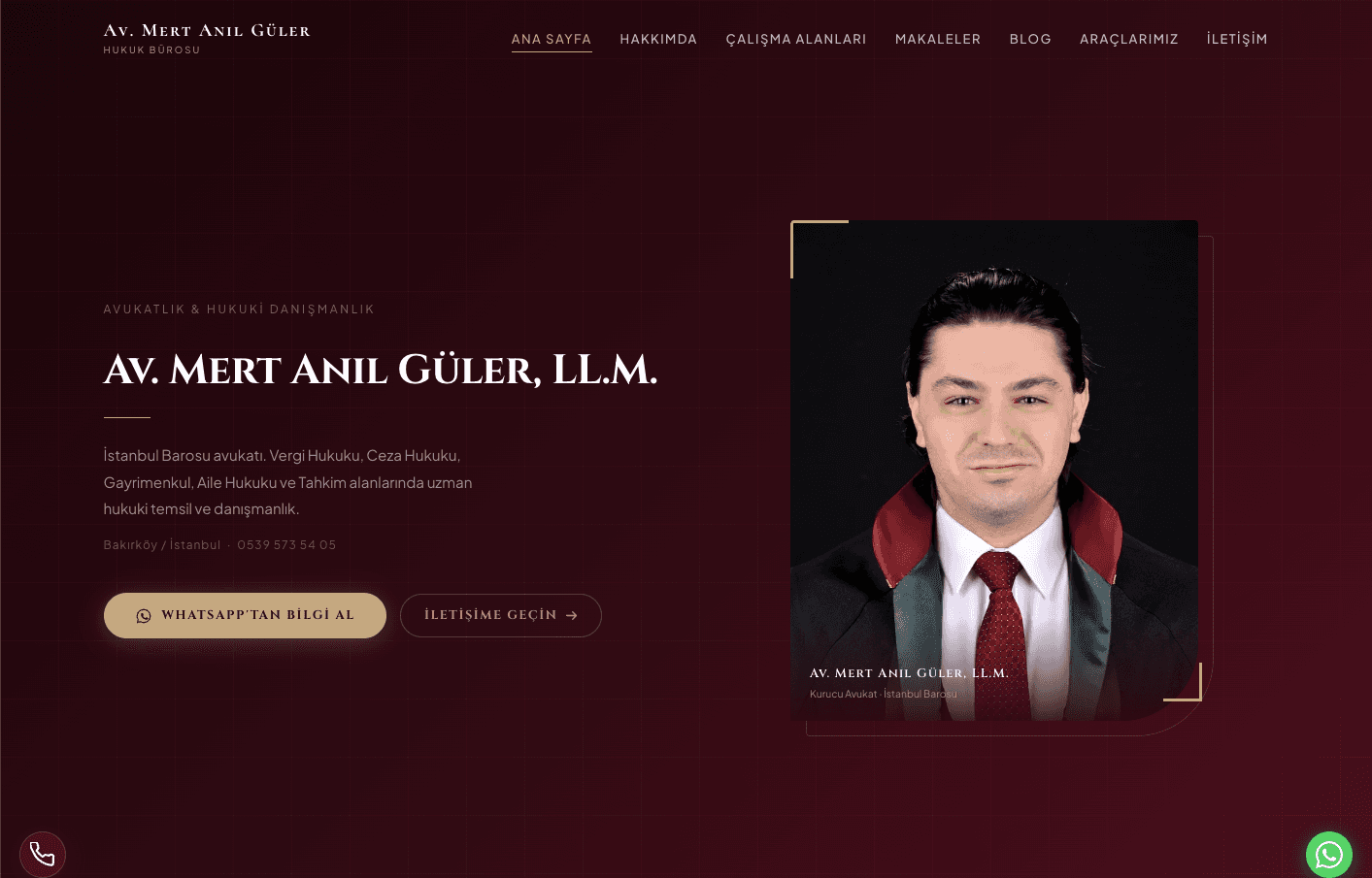 Av. Mert Anıl Güler, LL.M. web sitesi ekran görüntüsü