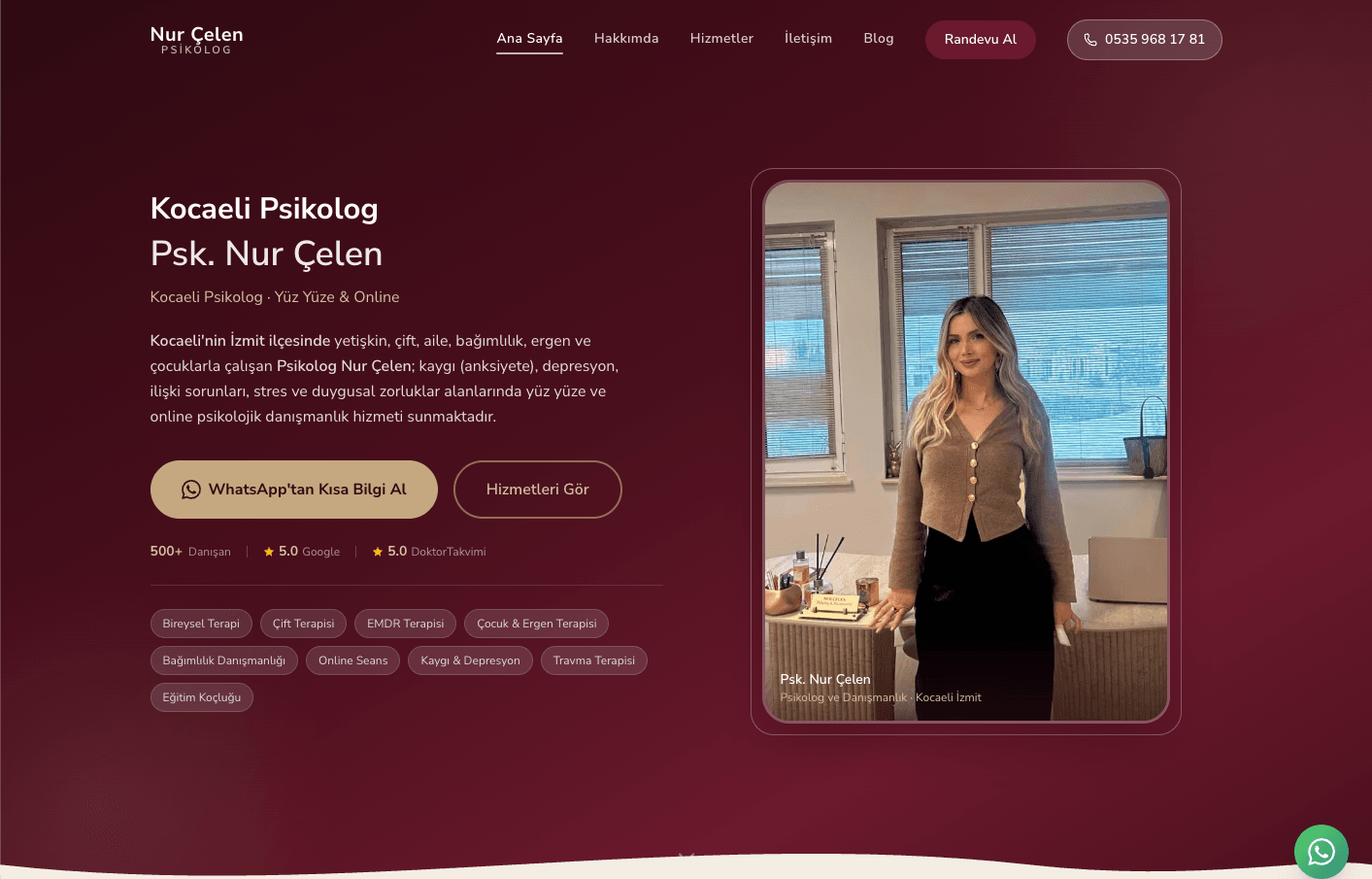 Psk. Nur Çelen web sitesi ekran görüntüsü
